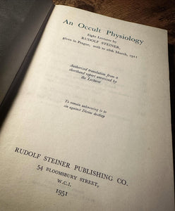 An Occult Physiology by Rudolf Steiner